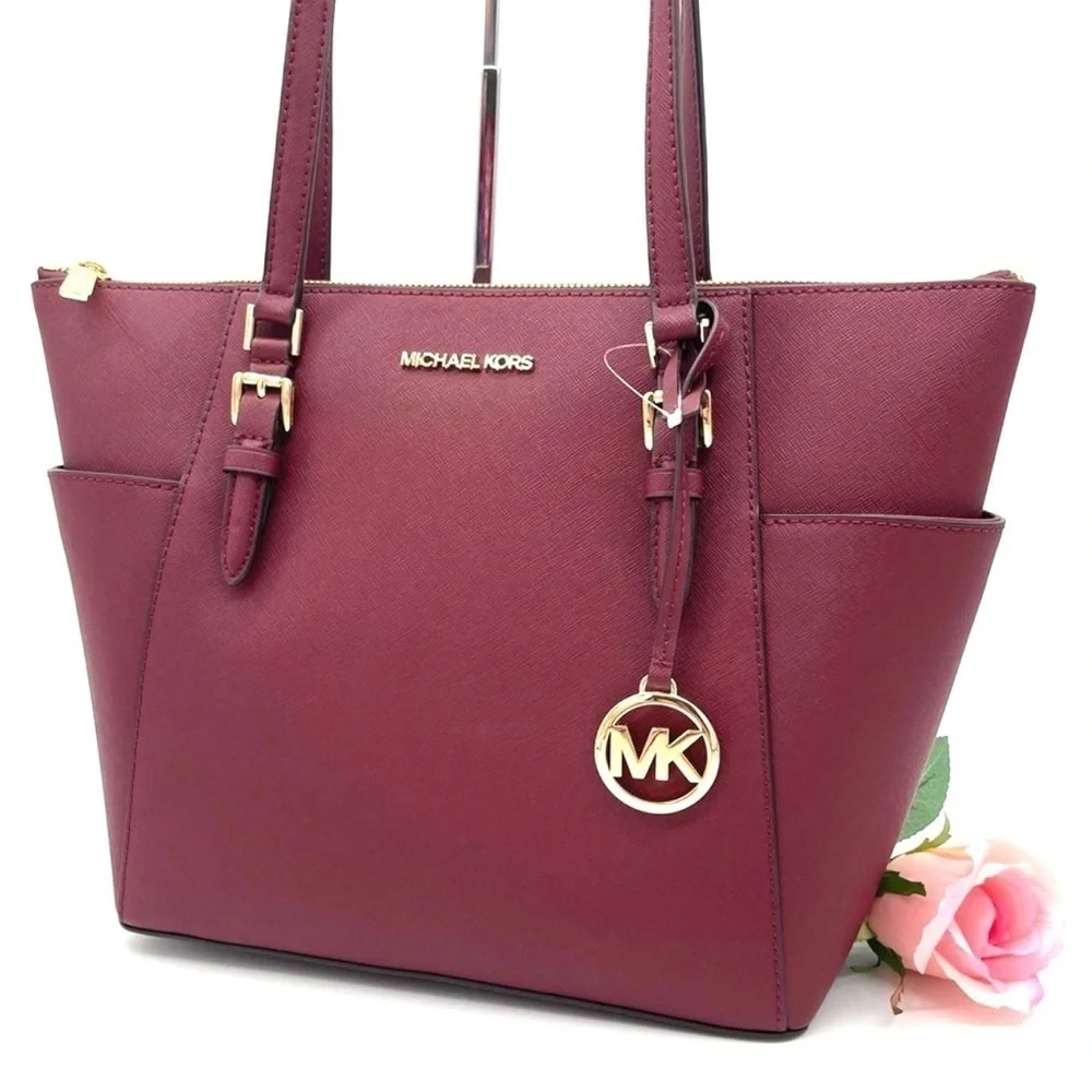 Michael Kors Large Charlotte Tote Bag Dark Cherry